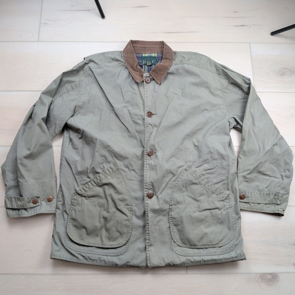 VTG J. Crew Oarsman Chore Coat Barn Jacket Men XLT Flannel Lined Corduroy Collar
